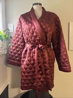 NK IMODE 100% Silk Quilted Robe Jacket Belted Luxury Rust Small/Medium
